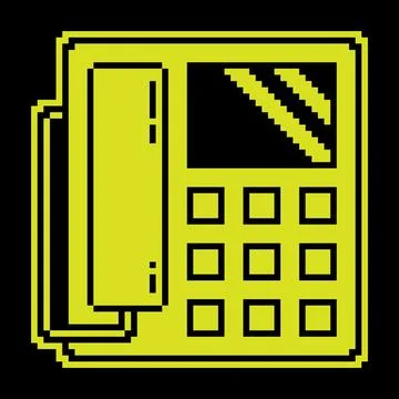 Pixel silhouette icon. Fixed wired office telephone with buttons. Communica.. Illustration