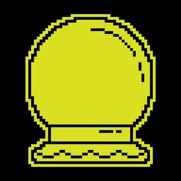 Pixel silhouette icon, fortune teller magic crystal ball on wooden stand. D.. Stock Illustration