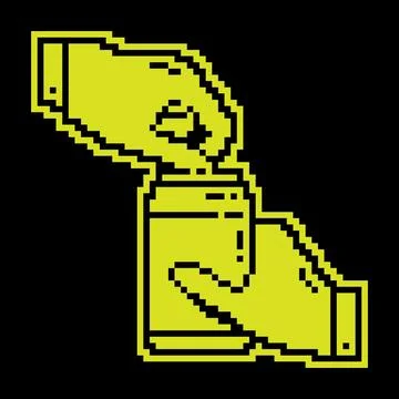 Pixel silhouette icon, hand opens aluminum can for soft drinks. Storing coc.. Stock Illustration