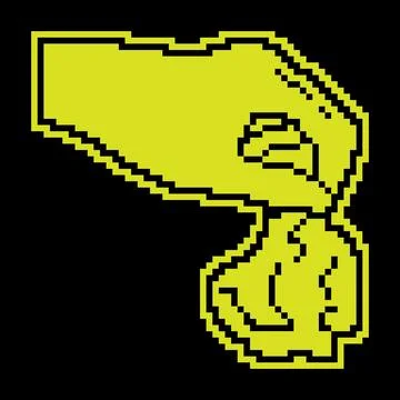 Pixel silhouette icon. Hand throws used paper napkin into trash. Disposal a.. Illustrazione stock