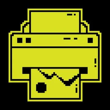 Pixel silhouette icon. inkjet printer. Printing documents in office using c.. Stock Illustration