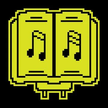 Pixel silhouette icon. Notebook with notes for holding with archestra. Musi.. Stock Illustration