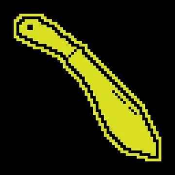 Pixel silhouette icon, sharp knife machete. Melee weapon of hunter in jungl.. Stock Illustration