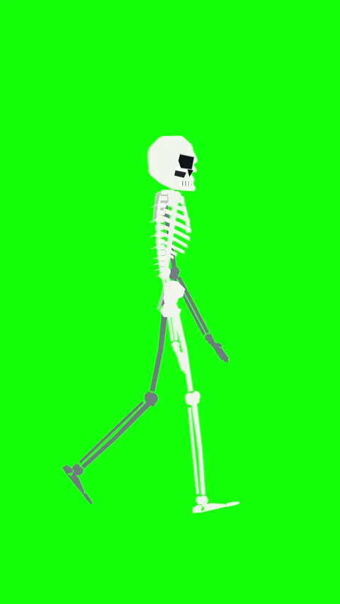 Pixel skeleton walking loop animation on green screen background Stock Footage 346740159