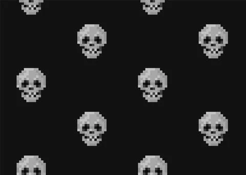 Pixel skull seamless pattern. Retro video game style skull texture. 8-bit v.. Stock Illustration