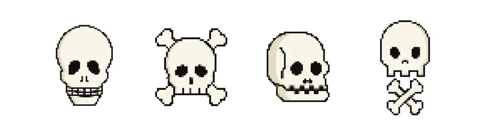 Pixel skulls with crossbones set Stock Illustration