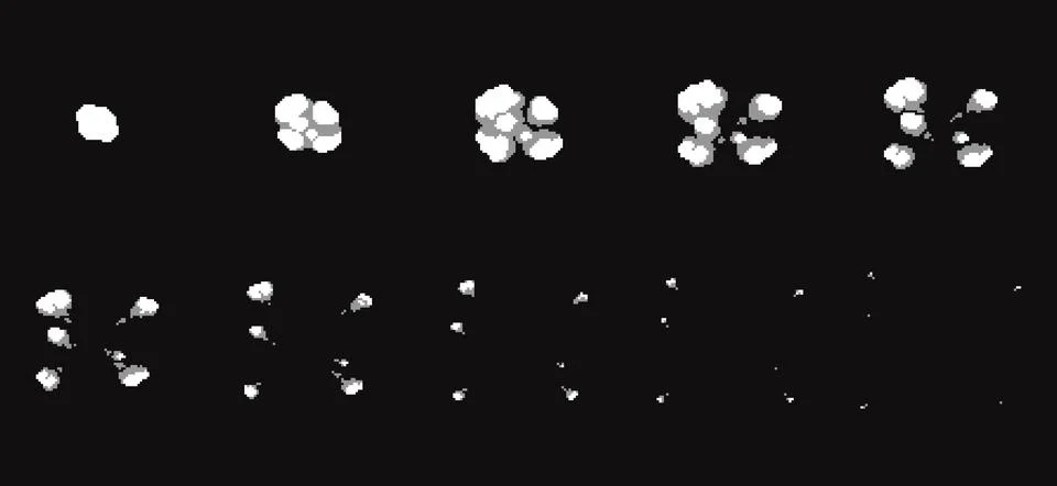 Pixel Smoke Explosion Frames Retro Effect Set Illustrazione stock