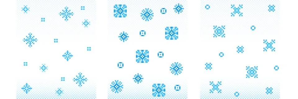 Pixel snow patterns set with blue snowflakes Stock Illustration