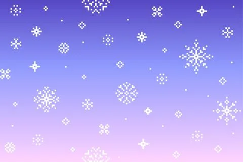 Pixel snowflake winter background with purple blue gradient Stock Illustration