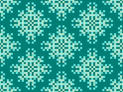 Pixel snowflakes seamless pattern. Christmas winter background in pixel art.. Illustrazione stock