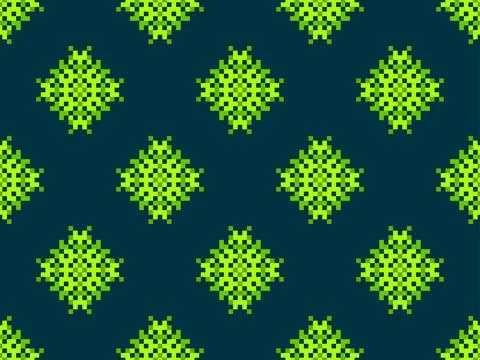Pixel snowflakes seamless pattern. Christmas winter background in pixel art.. Stock Illustration