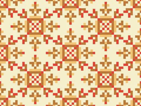 Pixel snowflakes seamless pattern. Christmas winter background in pixel art.. Stock-Illustration