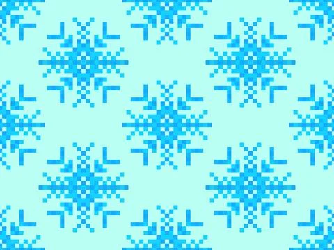 Pixel snowflakes seamless pattern. Christmas winter background in pixel art.. Illustrazione stock