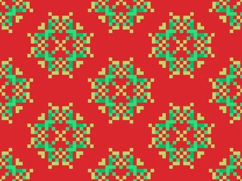 Pixel snowflakes seamless pattern. Christmas winter background in pixel art.. Illustrazione stock
