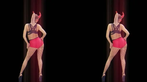 Pixel Sorted Shaking Butt Blonde Red Evil Girls with horns DJ background VJ Loop Stock Footage 145125952