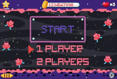 Pixel space game interface with start button Stock Illustration