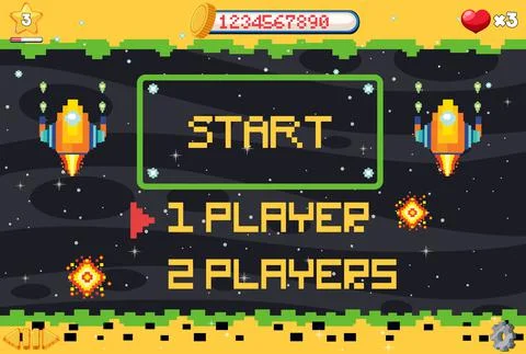 Pixel space game interface with start button Illustration