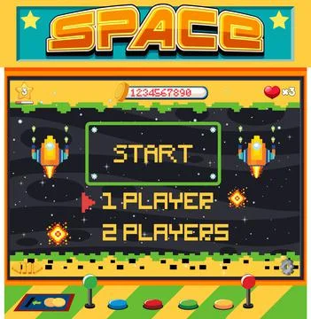 Pixel space game interface with start button Stock Illustration