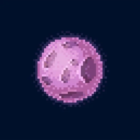 Pixel space planet galaxy globe sphere with crater Ilustración de archivo