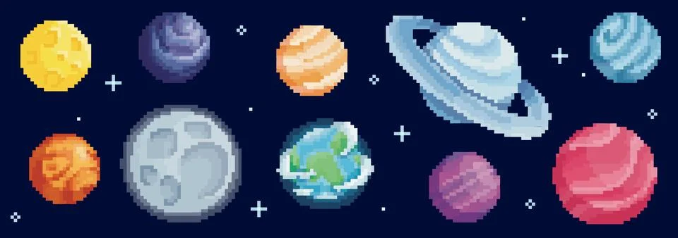 Pixel space planet set イラスト素材