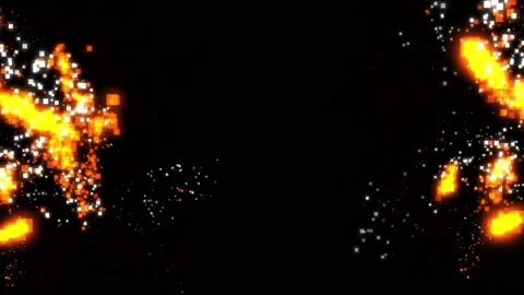 Pixel Sparks exploding bursting on black background, from both sides of Stock Footage 150773080
