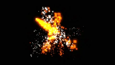 Pixel Sparks exploding bursting on black background 2D pixel style Stock Footage 150773373