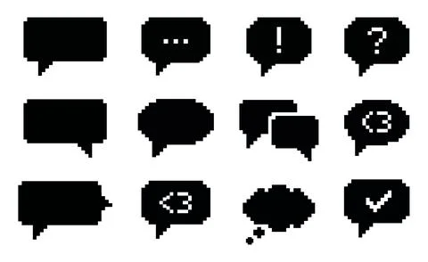 Pixel speech bubble icon set with retro chat message symbols Illustration