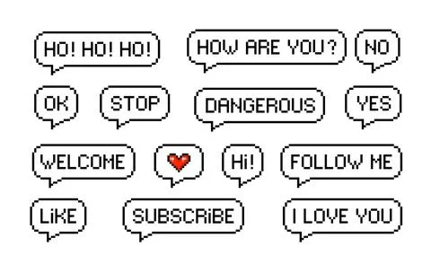 Pixel speech bubble messages, like, subscribe chat Illustration