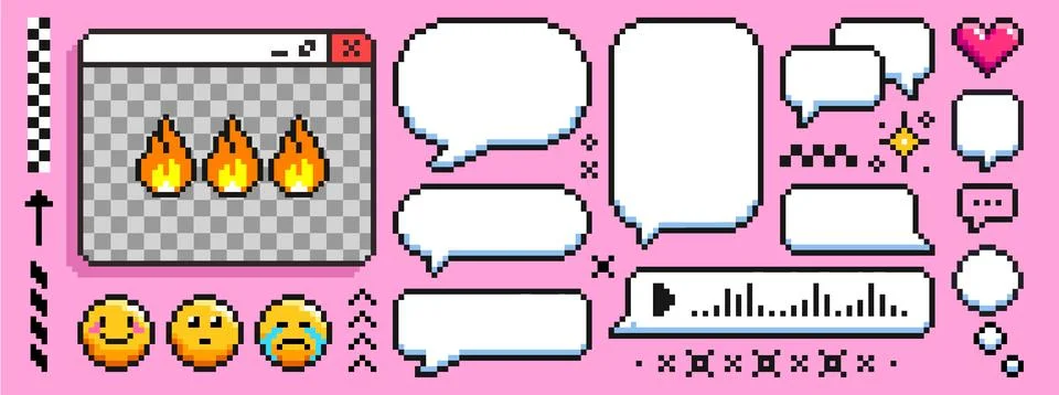 Pixel speech bubble set Stock Illustration