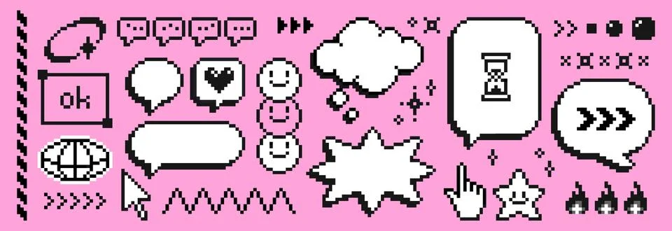 Pixel speech bubble set Stock Illustration