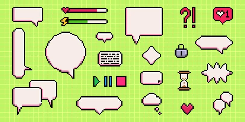Pixel speech bubbles set Illustration