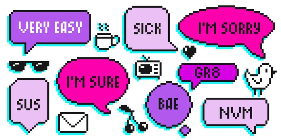 Pixel speech bubbles in with shadows Illustrazione stock
