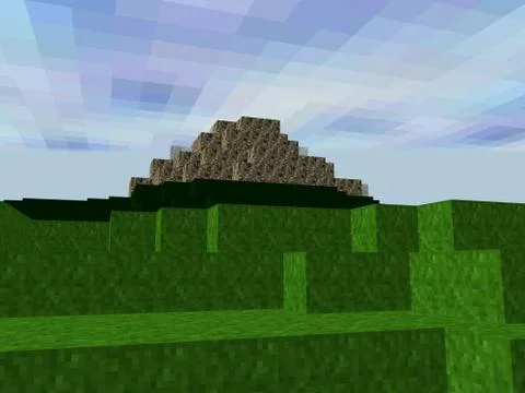 Pixel square landscape with large grass area and rocky hill in background Stock Illustration