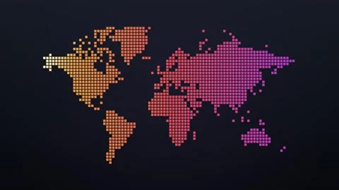 Pixel square world map building up from left to right with a light sweep Stock-Footage 348337809