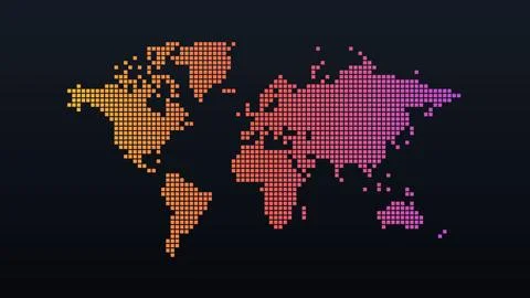 Pixel square world map building up from left to right with a light sweep ve.. Stock Illustration