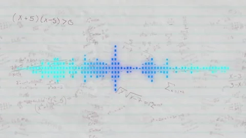 Pixel squares lighting forming waveform on lined paper pulsing to visualize Stock Footage 317659934