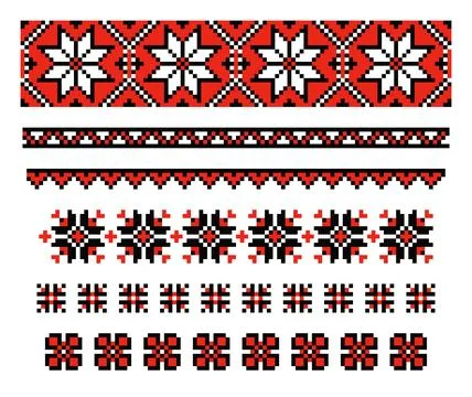 Pixel Star Embroidery Patterns Set from Ukraine Stock Illustration