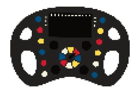 Pixel steering wheel with buttons, screen Formula 1 racing car. Control of Stock Illustration
