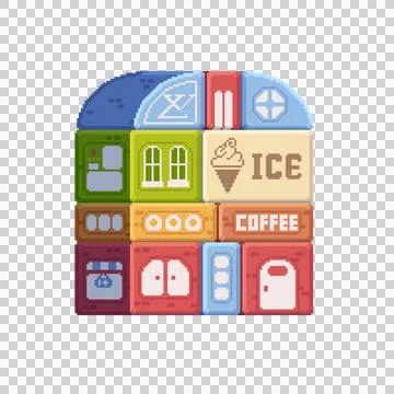 Pixel store with different departments Stock Illustration