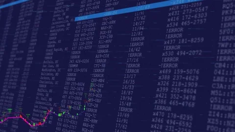 Pixel streaks scanning, table scrolling while line chart morphing with markers Stock Footage 317799644