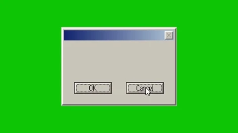 Pixel-style animation of a retro dialog box with a cursor clicking the Cancel Stock Footage 309512088