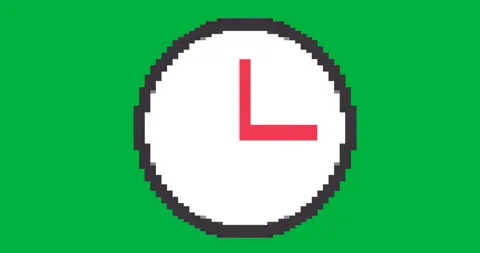 Pixel-style clock icon showing time for tech UI featuring red hand bars with Stock Footage 317526738