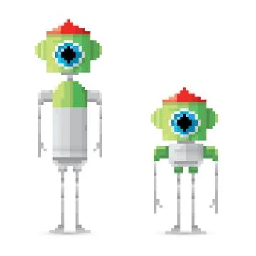 Pixel style green robot set Stockillustratie