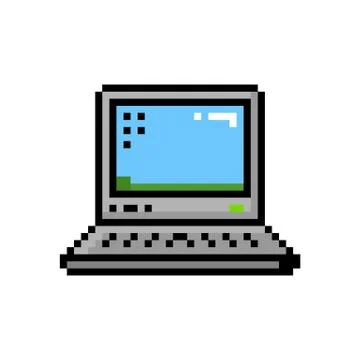 Pixel style small laptop desktop 8 bit icon - isolated vector illustration Stock Illustration