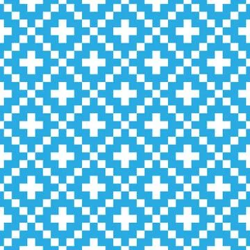Pixel style vector seamless pattern. Blue ornaments on white background. Nordic Stockillustratie
