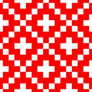 Pixel style vector seamless pattern. Red ornaments on white background. Nordic 스톡 일러스트