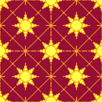 Pixel Sun Geometric Seamless Pattern Stock Illustration