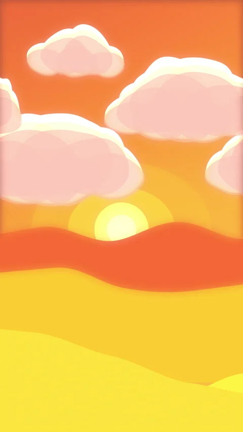 Pixel sunset loop animation with sunny sky, clouds, dunes and warm glow Stock Footage 347061769