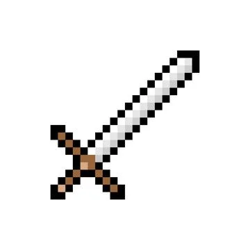Pixel sword icon. Medieval sharp melee weapon Illustrazione stock