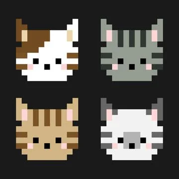 Pixel tabby cat head. Pixel art vector illustration. Illustrazione stock